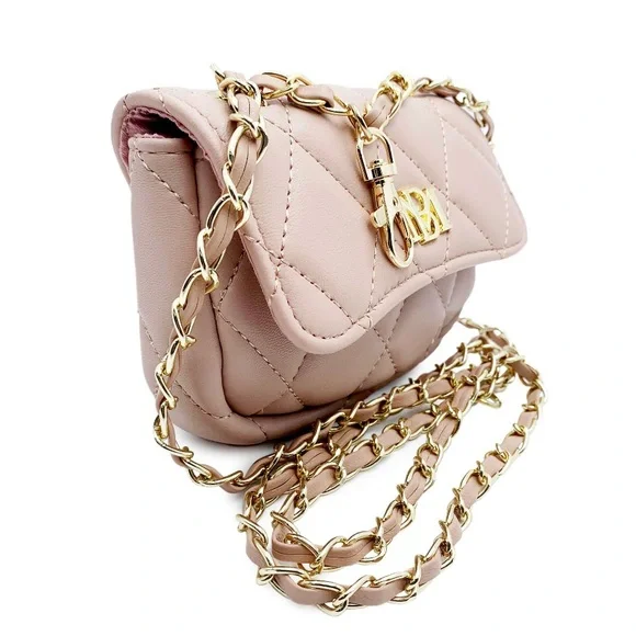 New Badgley Mischka Blush Quilted Mini Bag with Gold Chain - Picture 2 of 4